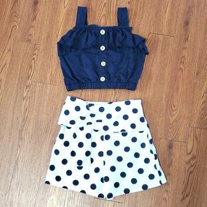 NWOT Rare Editions Solid Knit Navy Top Polka Dot Shorts Nautical Beach Set Sz 7